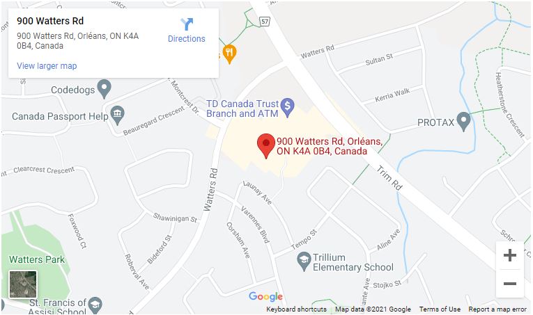 A map of the location of an office in canada.