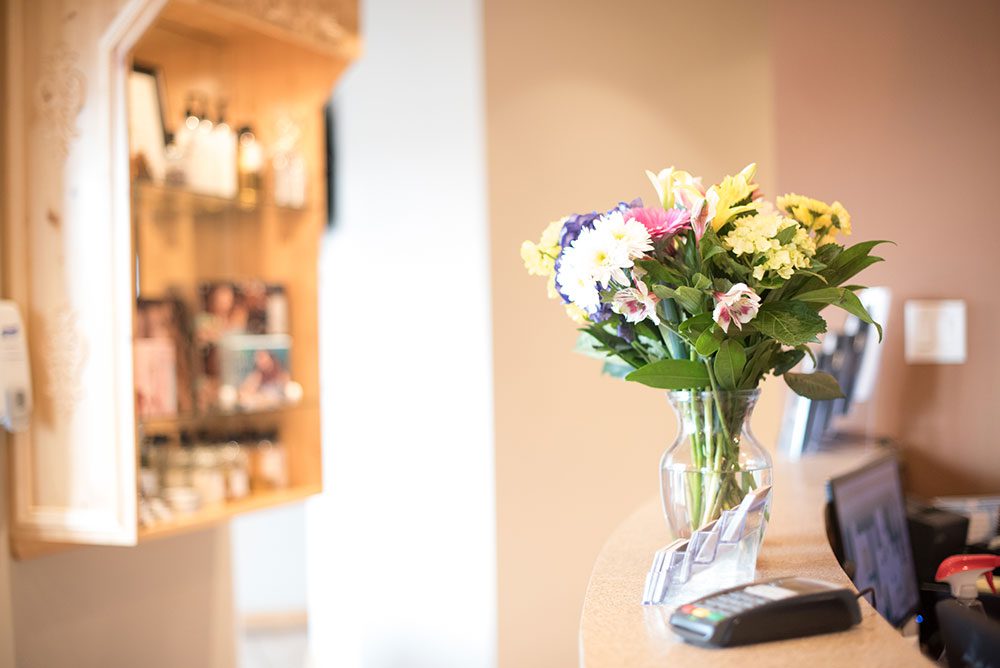 flower vase in a reception area