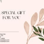 Pink gift card with leaves and greeting